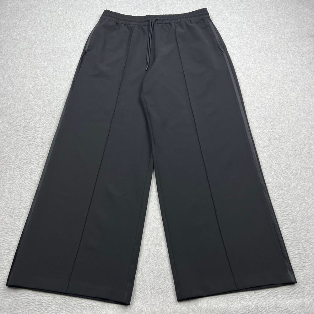 Athleta Endeavor High Rise Relaxed Pants Womens Large Black Wide Leg Side Stripe